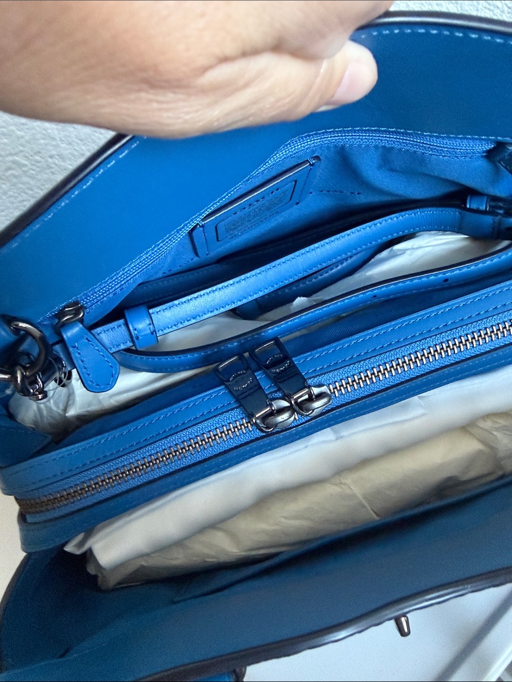NWT Coach Bright Blue Mercer 30 Satchel with Gunmetal Hardware. - Picture 8 of 15